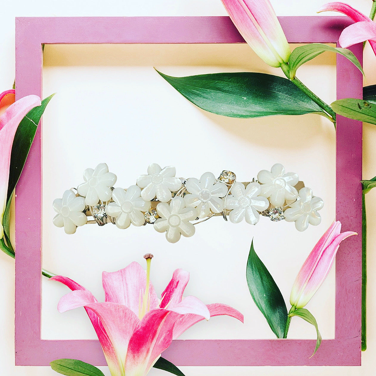 Mother-of-Pearl Petal Flower Crystal Barrette