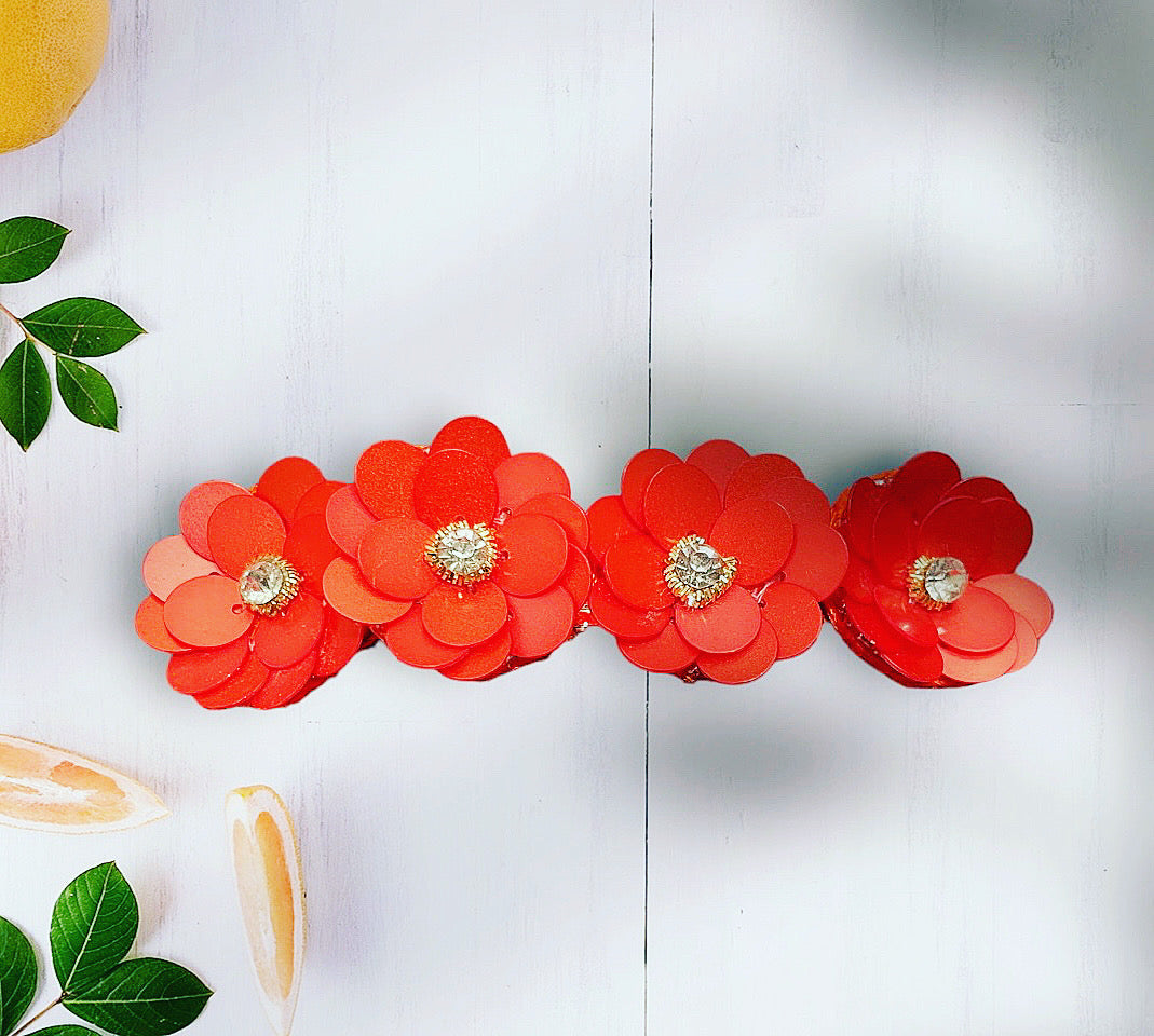 Sequin Crystal Floral Barrette