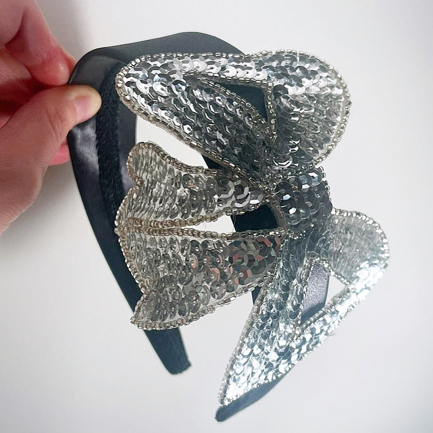 Sequin Bow Satin Headband