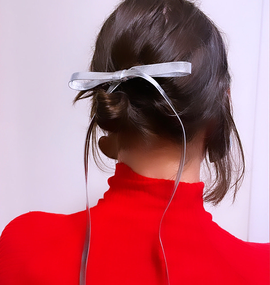 Long Faux Leather Bow Barrette