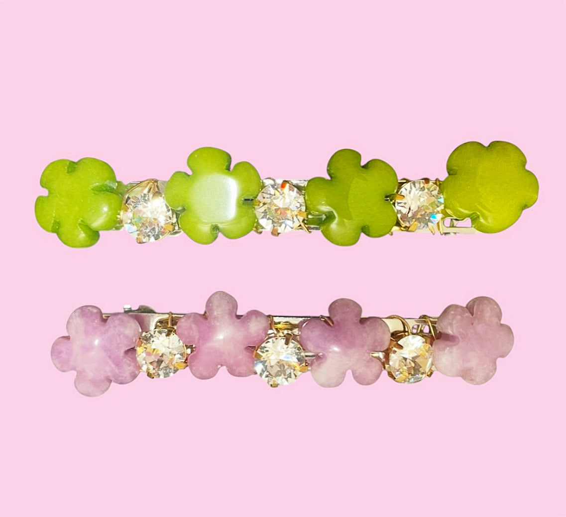 Jade Flower Crystal Barrette