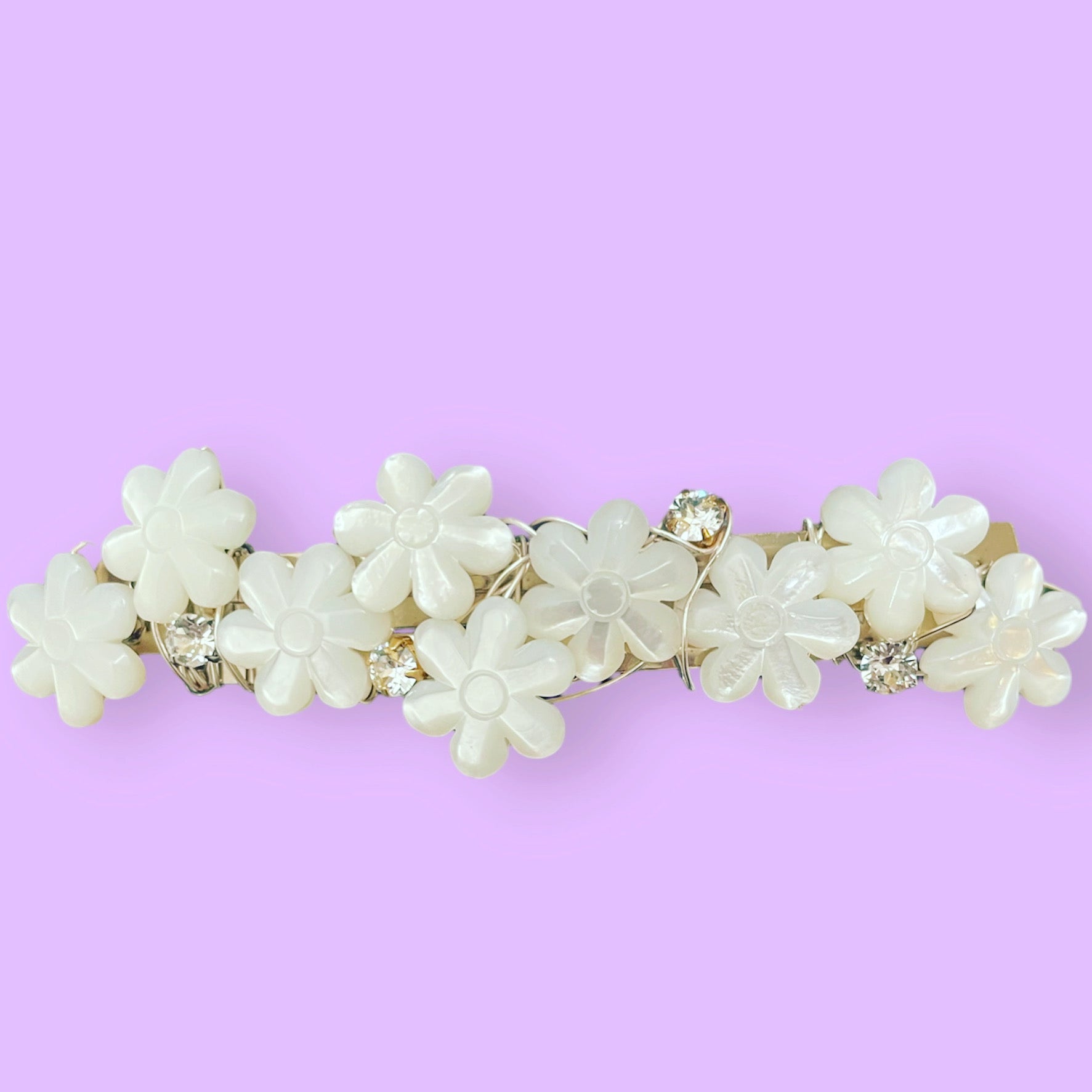 Mother-of-Pearl Petal Flower Crystal Barrette