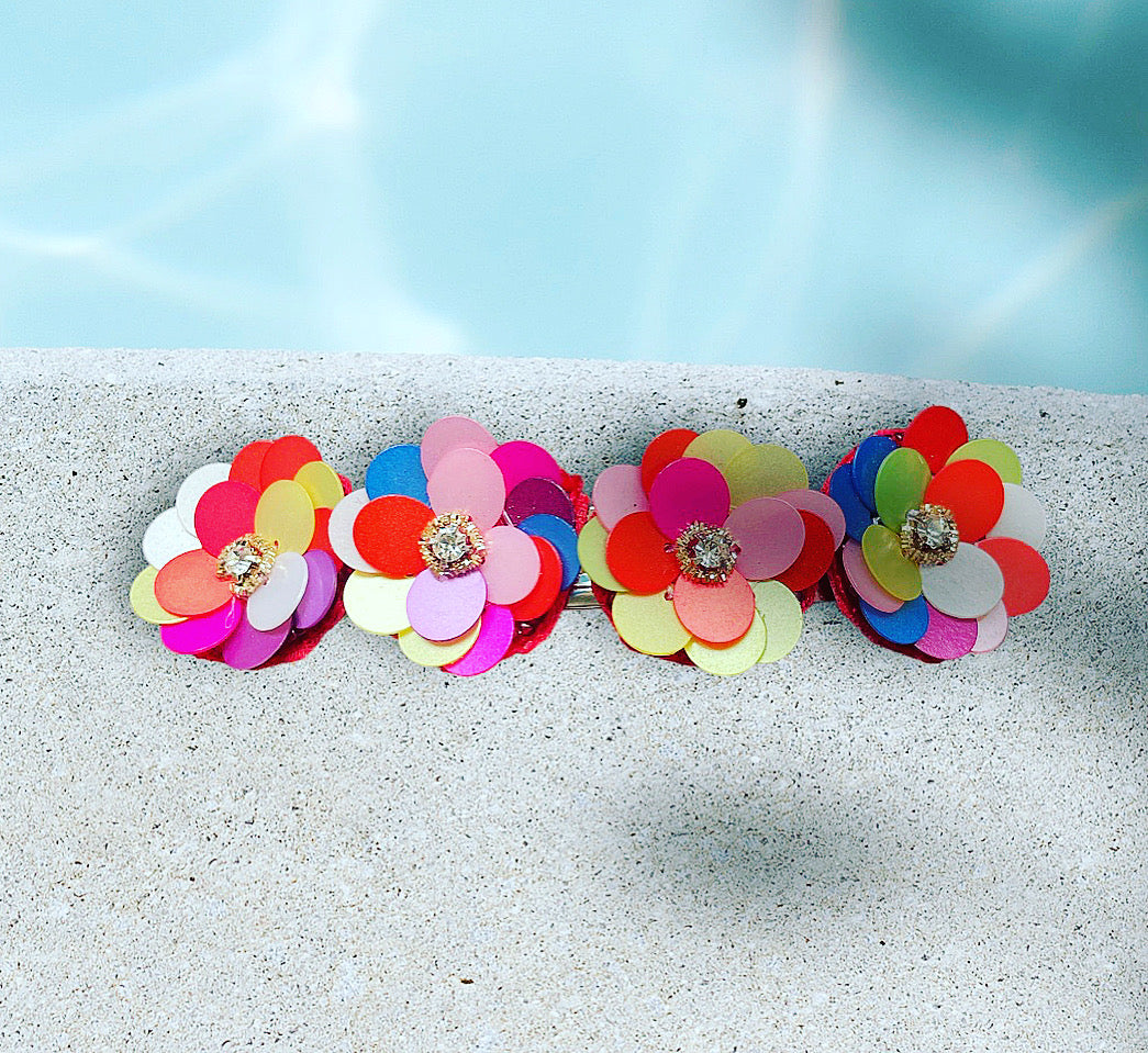 Sequin Crystal Floral Barrette