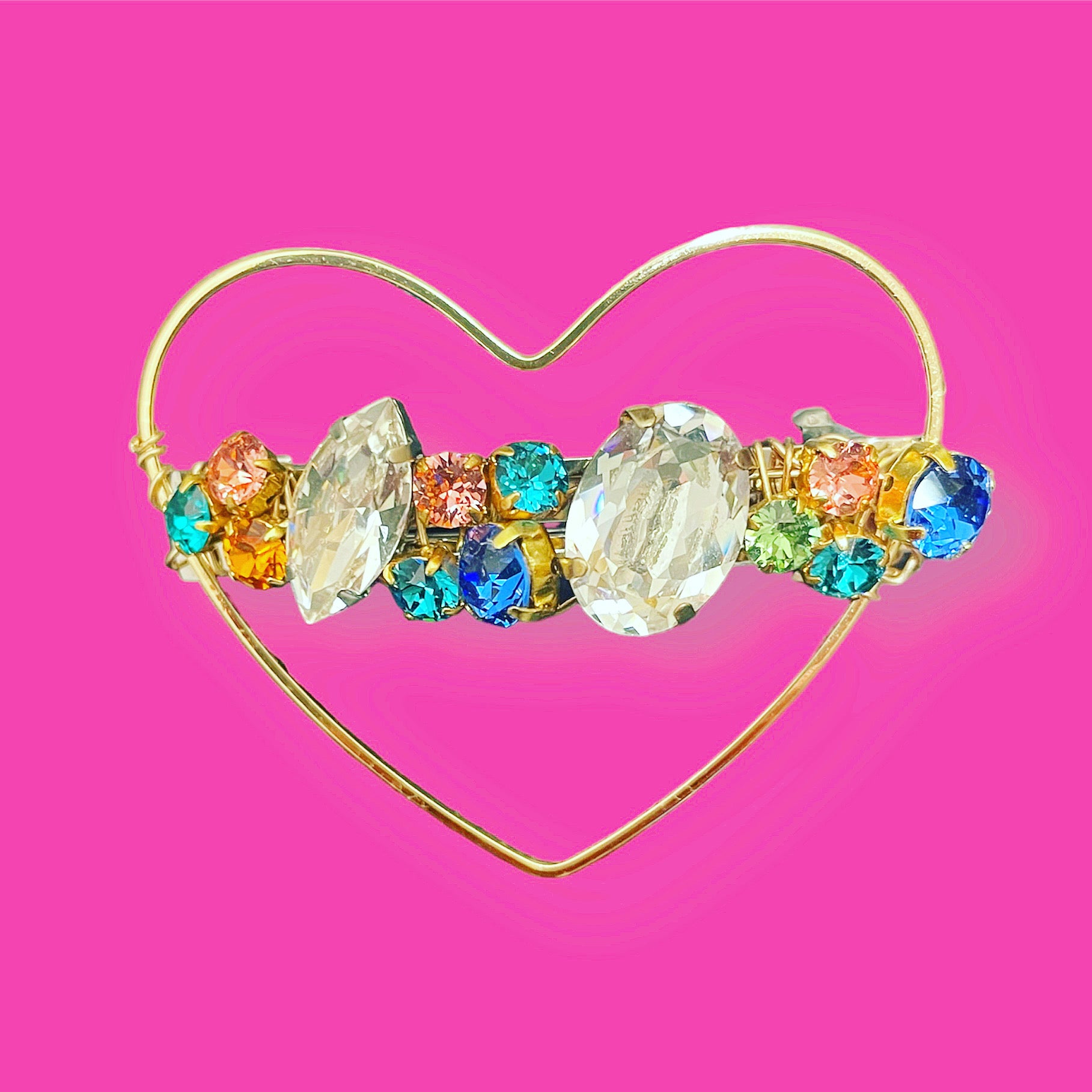 Floating Crystal Heart Barrette