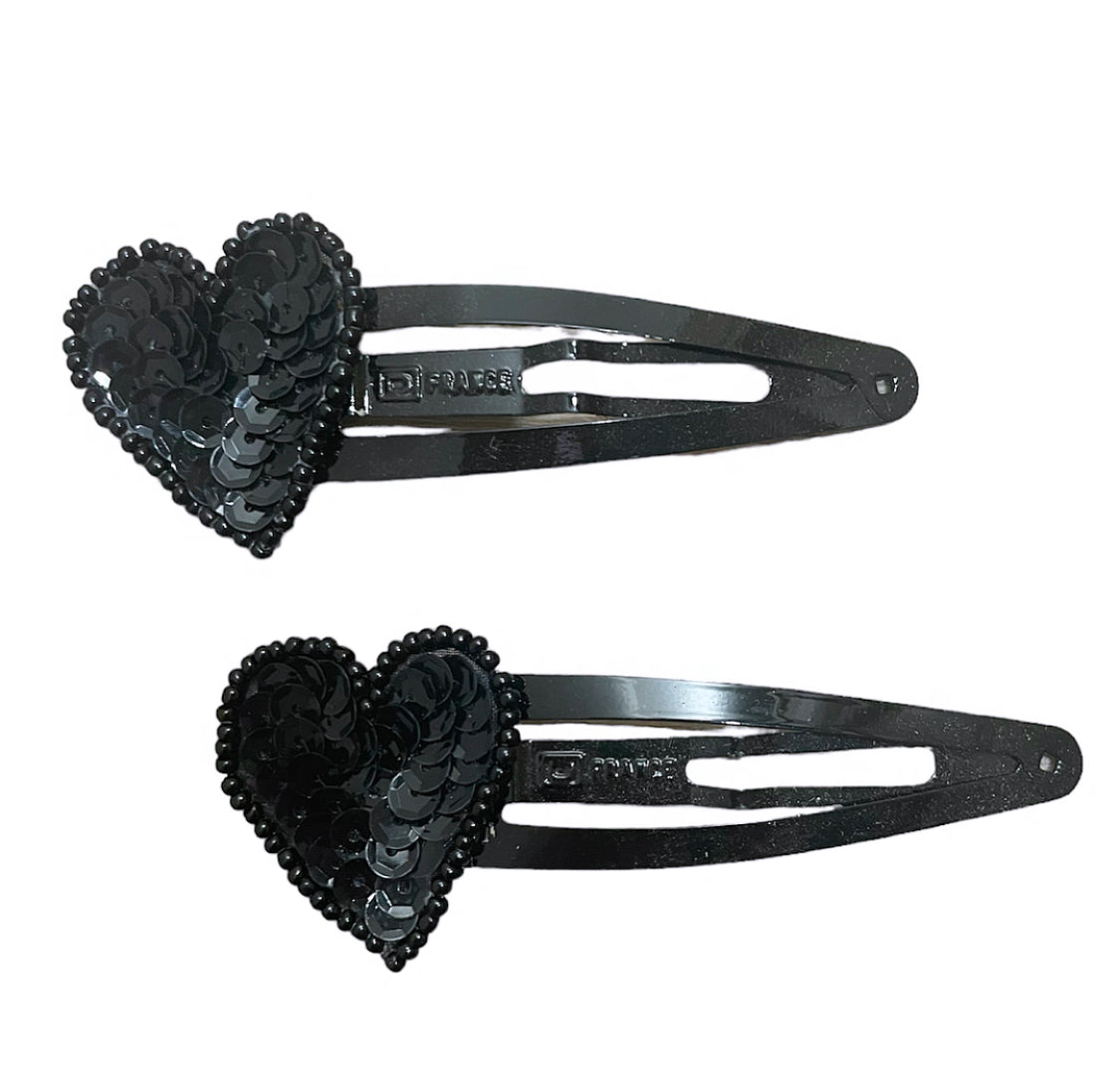 Sequin Heart Snap Clip Set