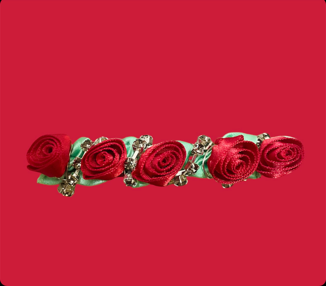 Satin Rose Crystal Barrette