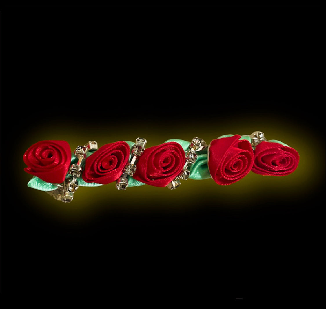 Satin Rose Crystal Barrette