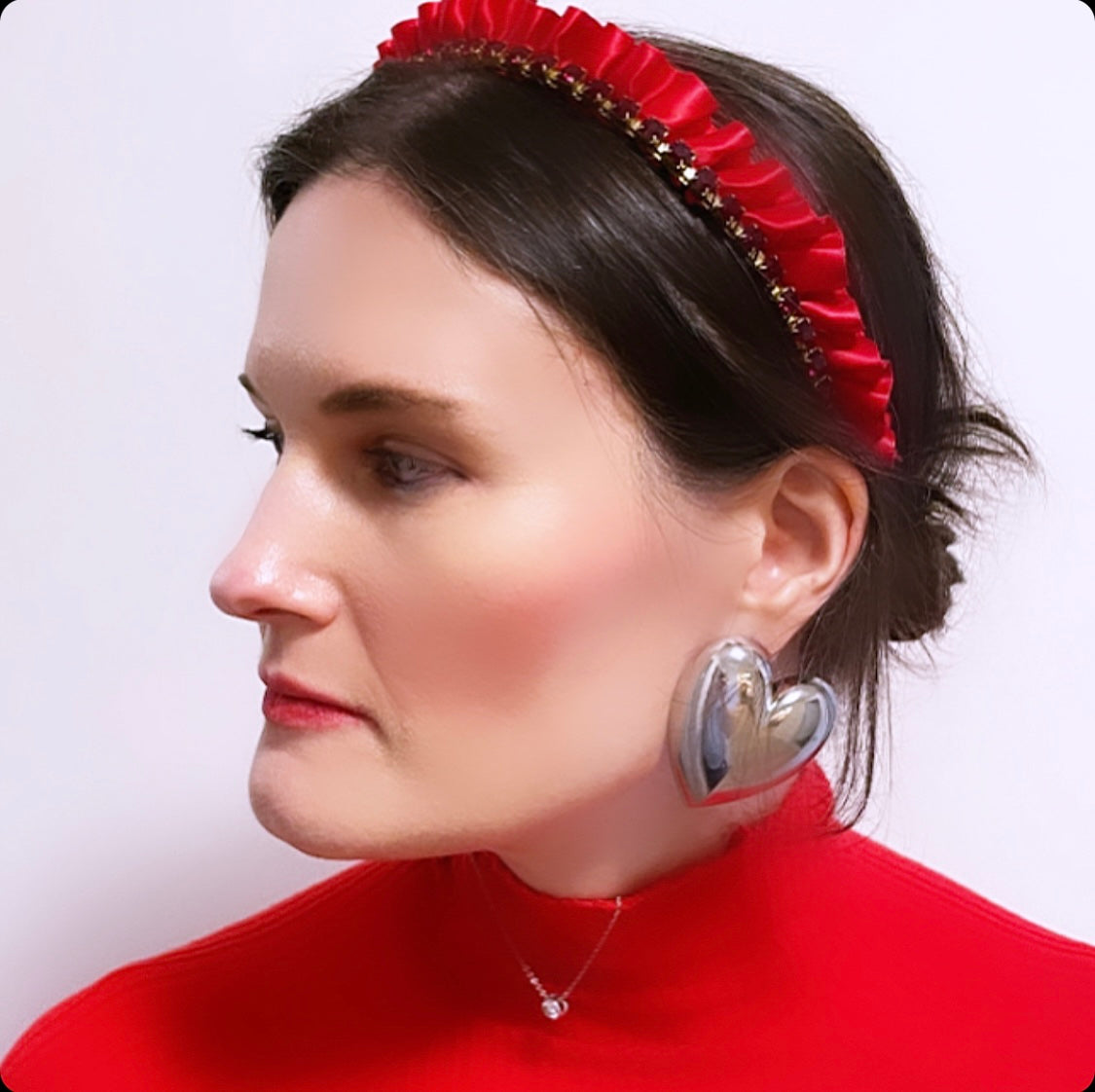 Satin Ruffle Crystal Chain Crown