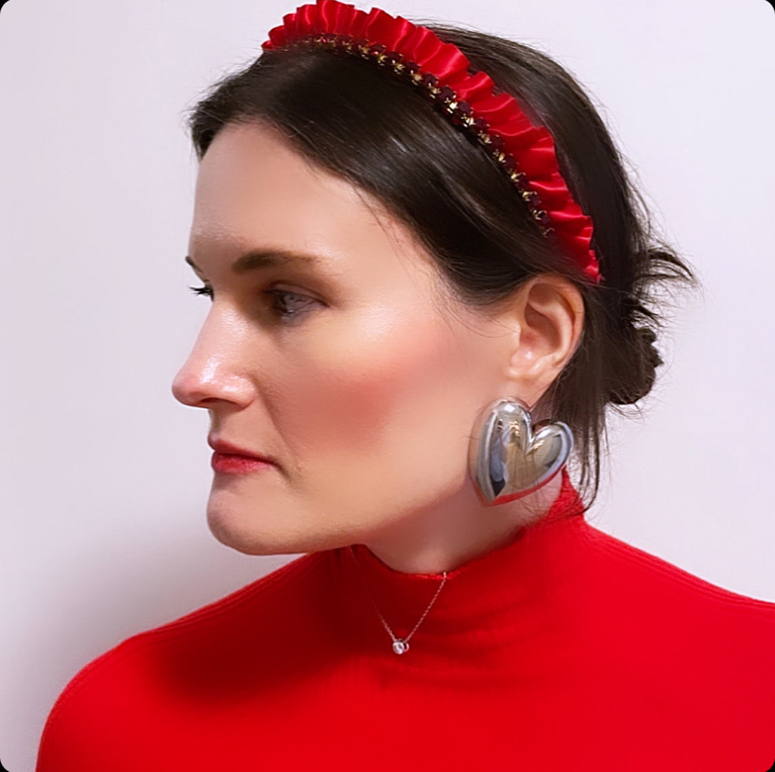 Satin Ruffle Crystal Chain Crown