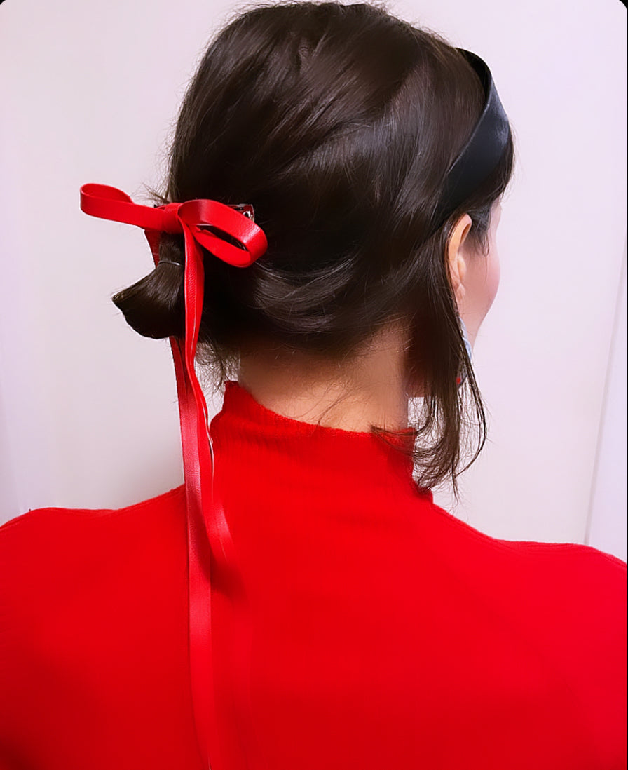 Long Faux Leather Bow Barrette