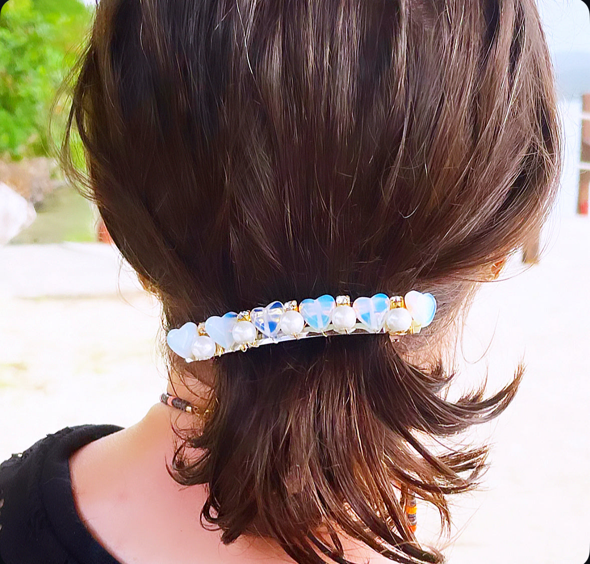Opal Heart Crystal Pearl Barrette