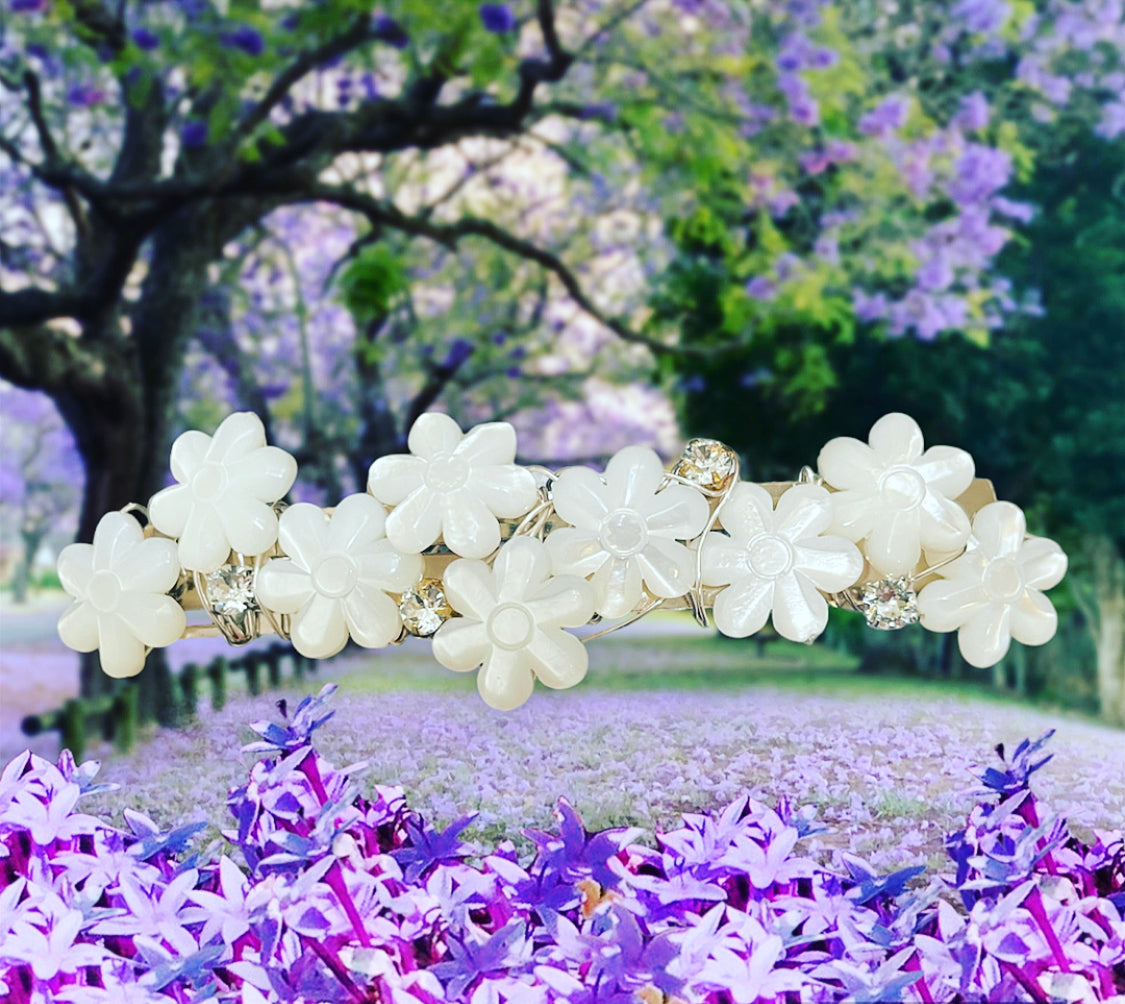 Mother-of-Pearl Petal Flower Crystal Barrette