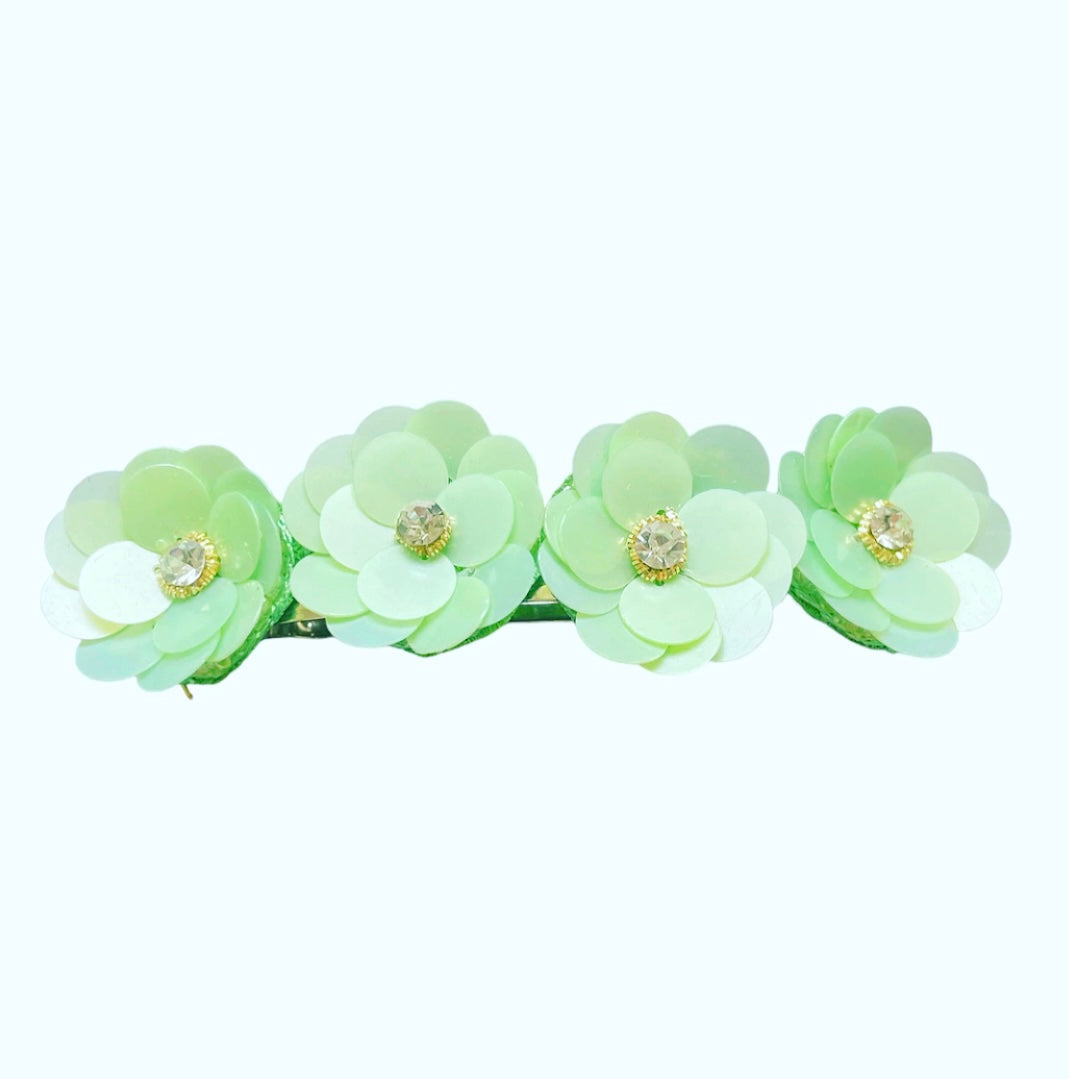 Sequin Crystal Floral Barrette