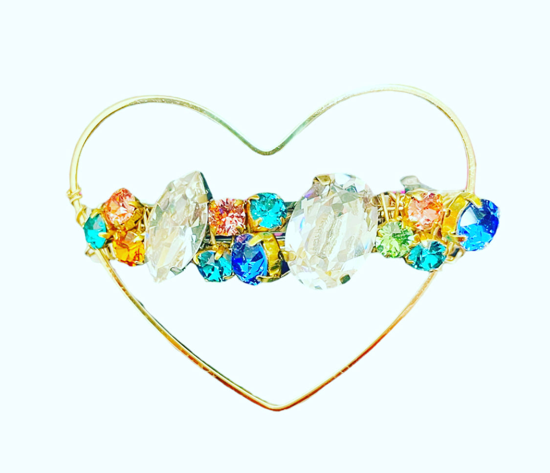 Floating Crystal Heart Barrette