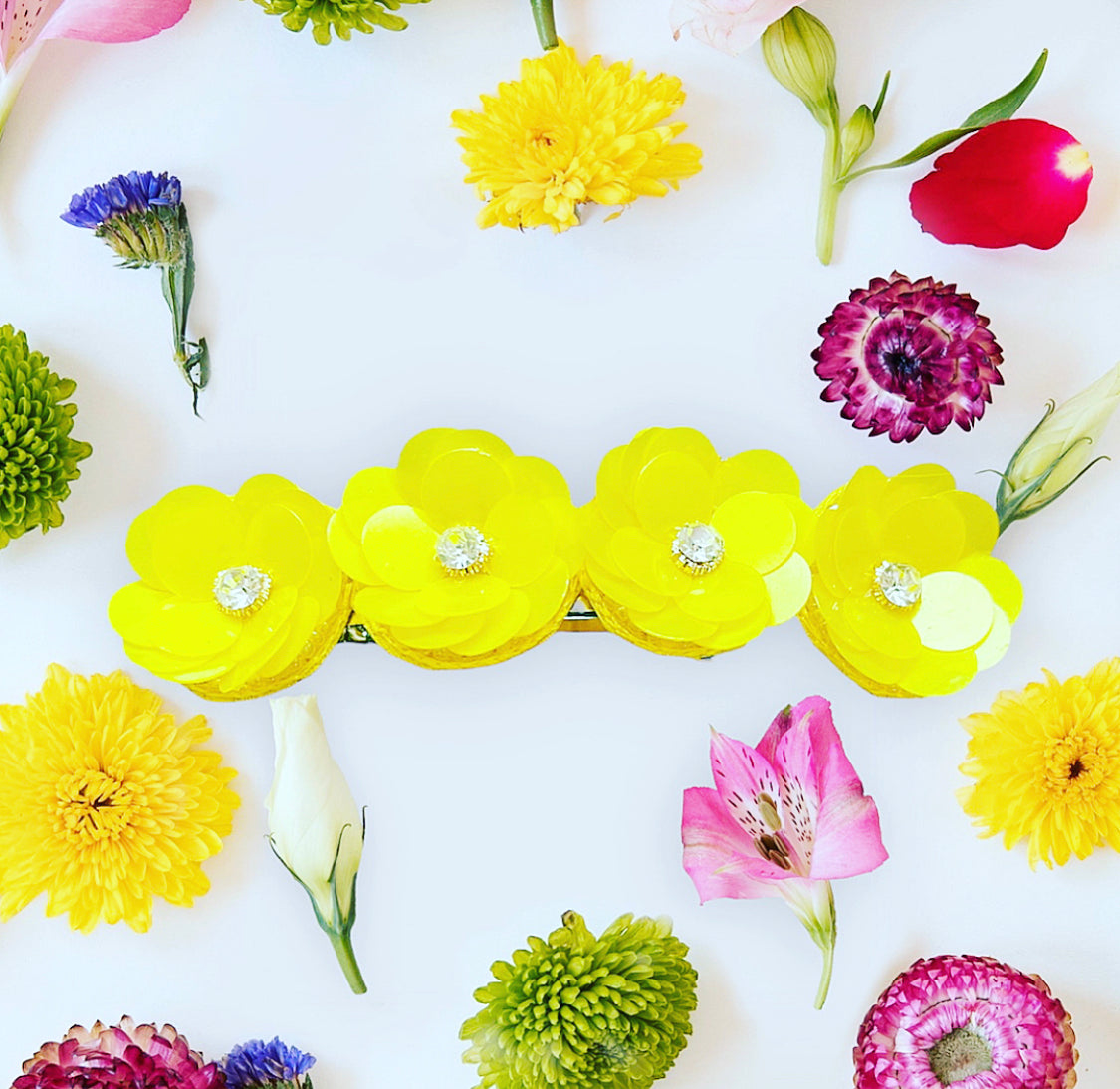Sequin Crystal Floral Barrette