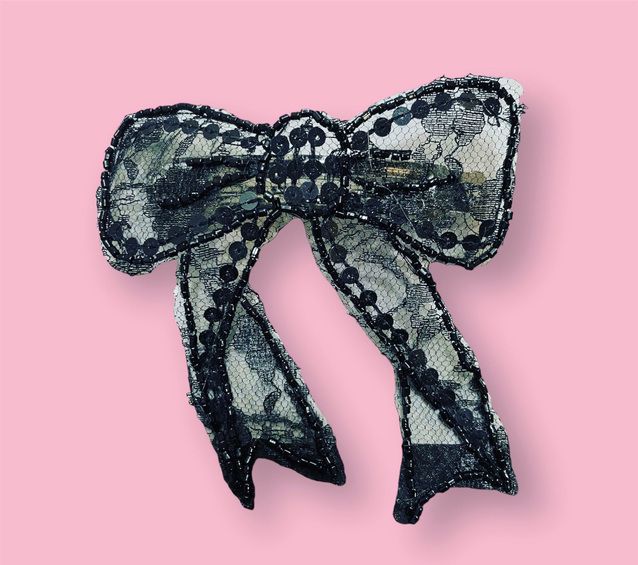 Black Sequin Lace Bow Barrette