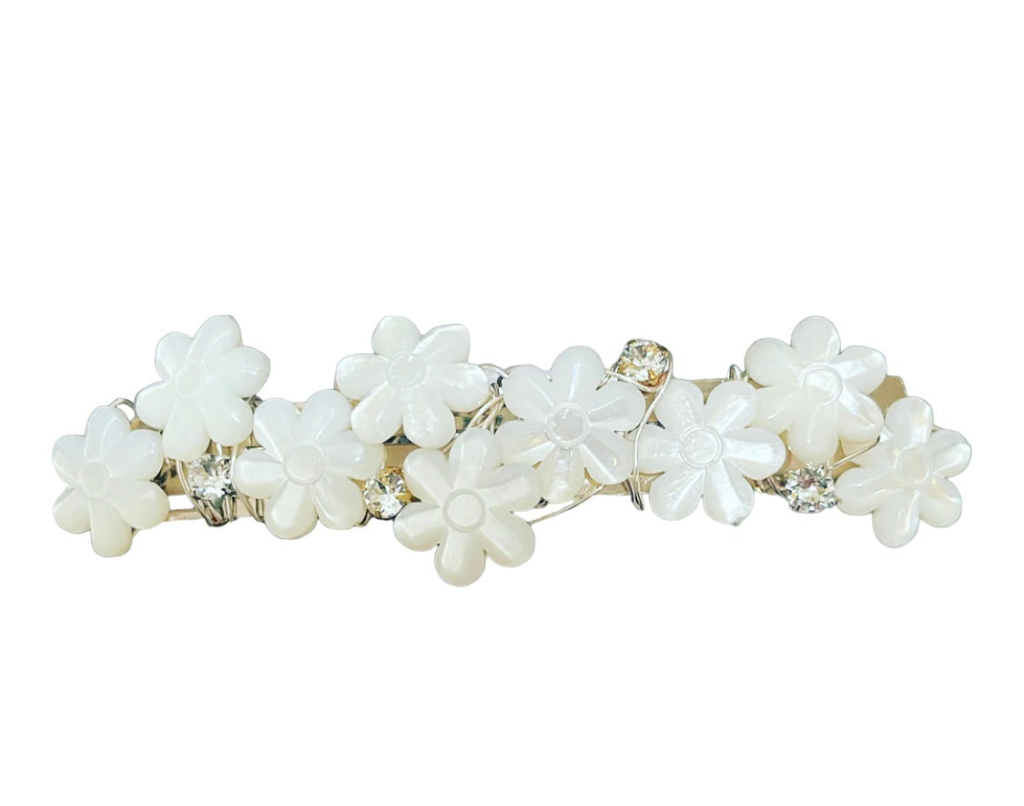 Mother-of-Pearl Petal Flower Crystal Barrette