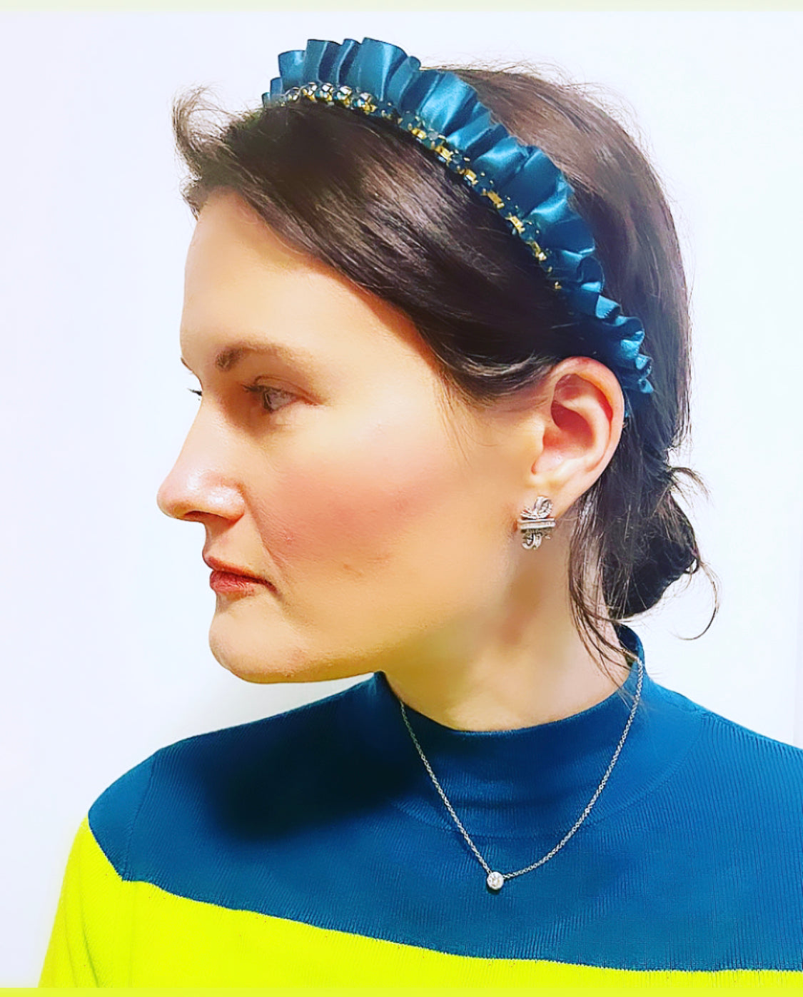 Satin Ruffle Crystal Chain Crown