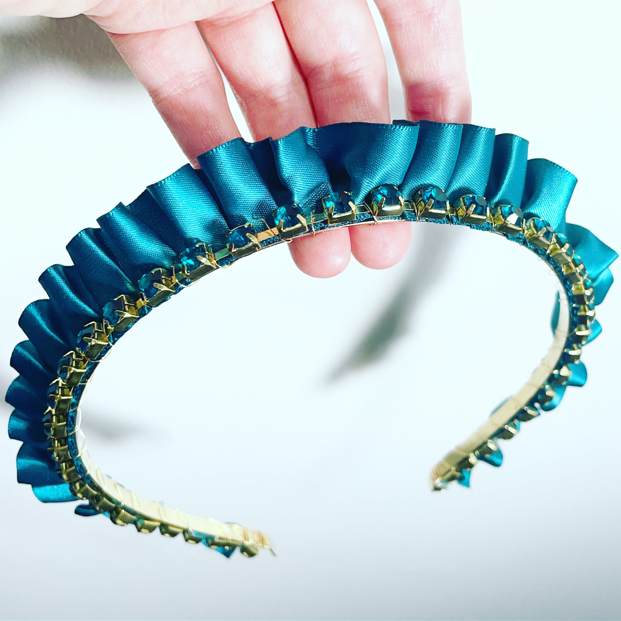 Satin Ruffle Crystal Chain Crown