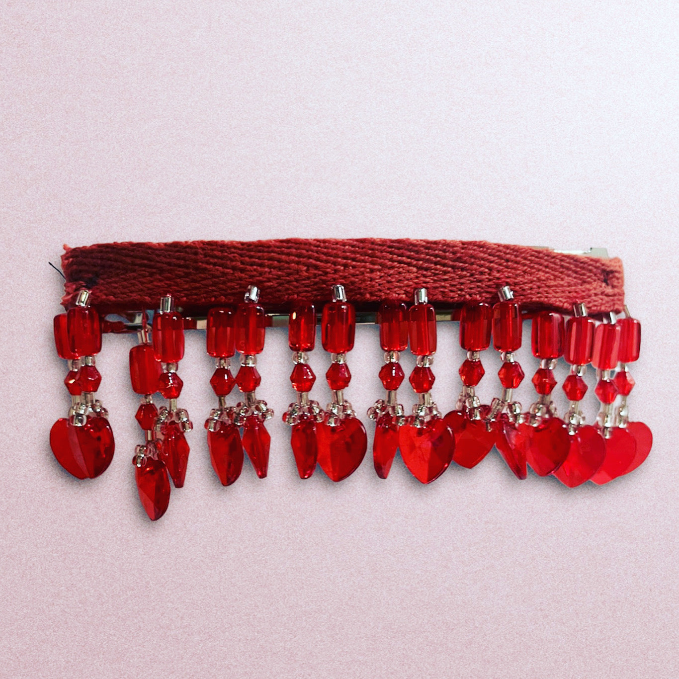 Beaded Heart Fringe Barrette