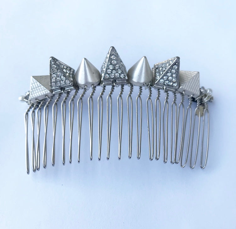Silver Crystal Spike Pyramid Comb