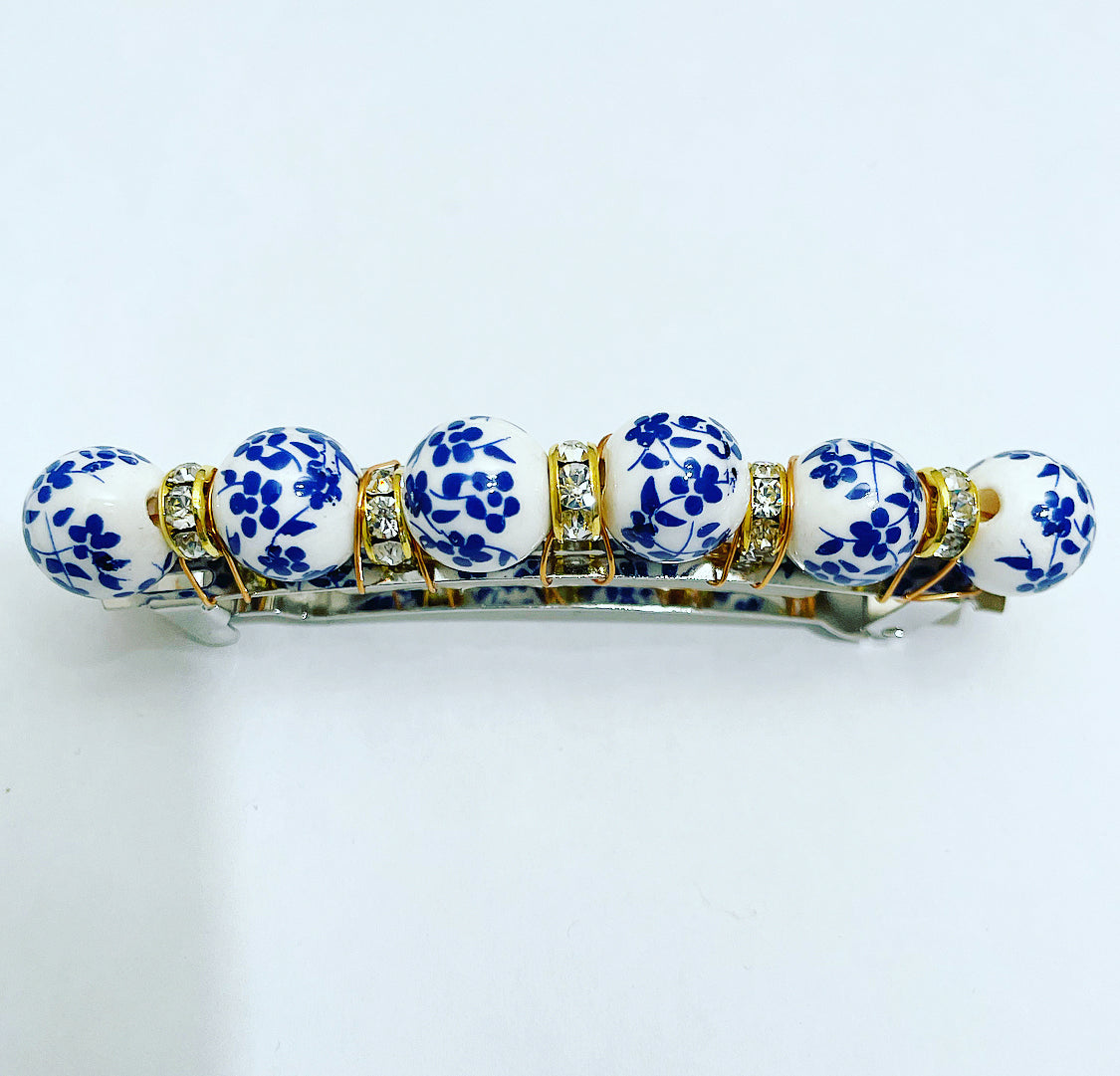 Porcelain Floral Crystal Barrette