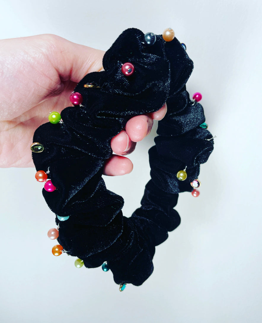 Hanging Jeweled Velvet Scrunchie