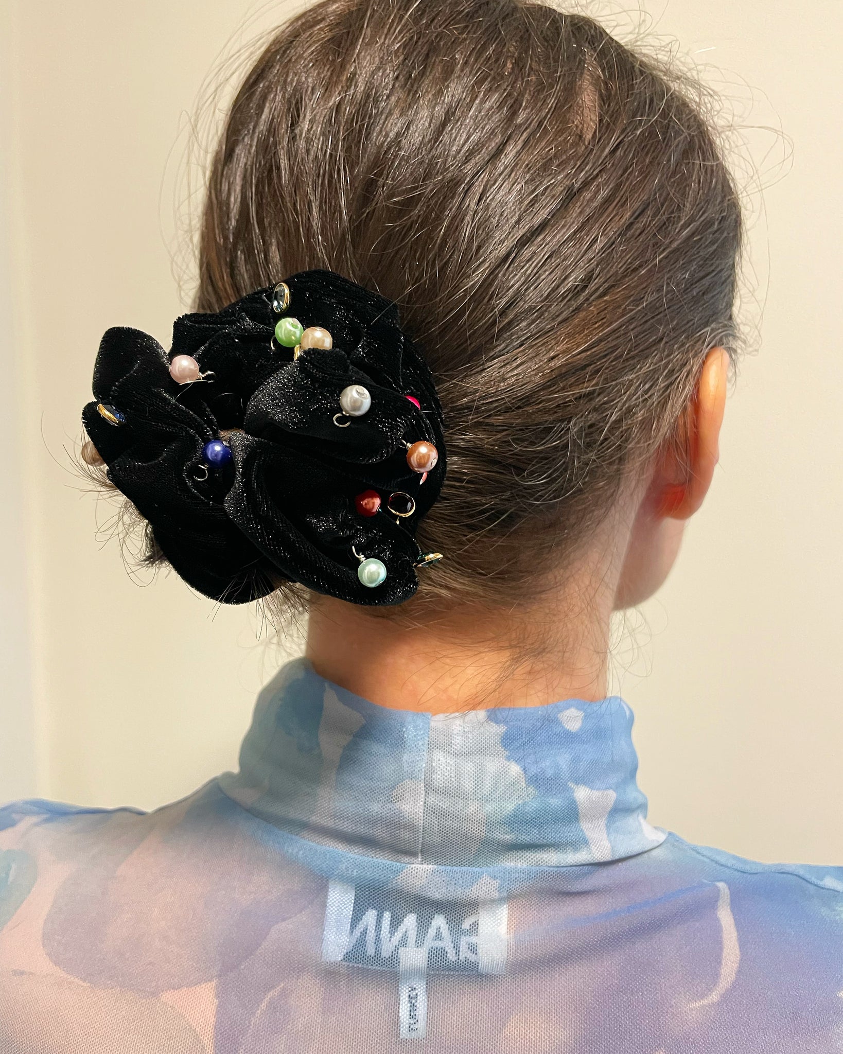 Hanging Jeweled Velvet Scrunchie