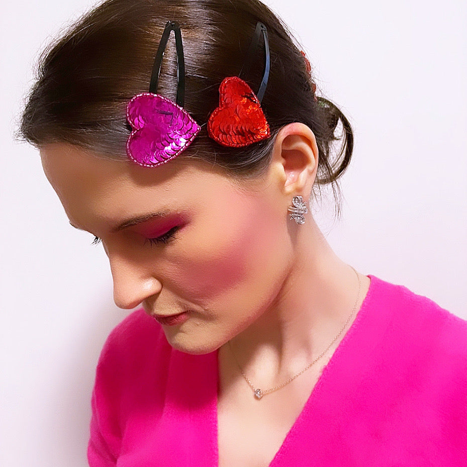 Sequin Heart Snap Clip Set