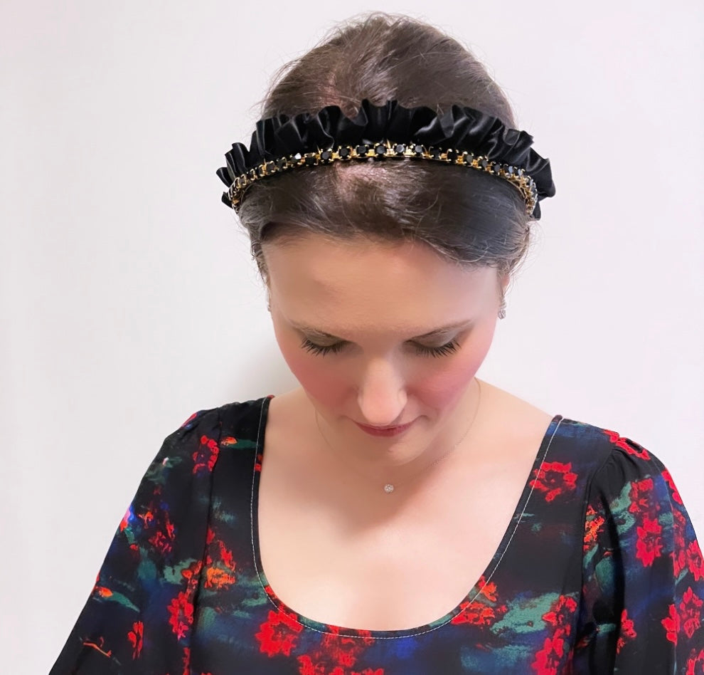 Satin Ruffle Crystal Chain Crown