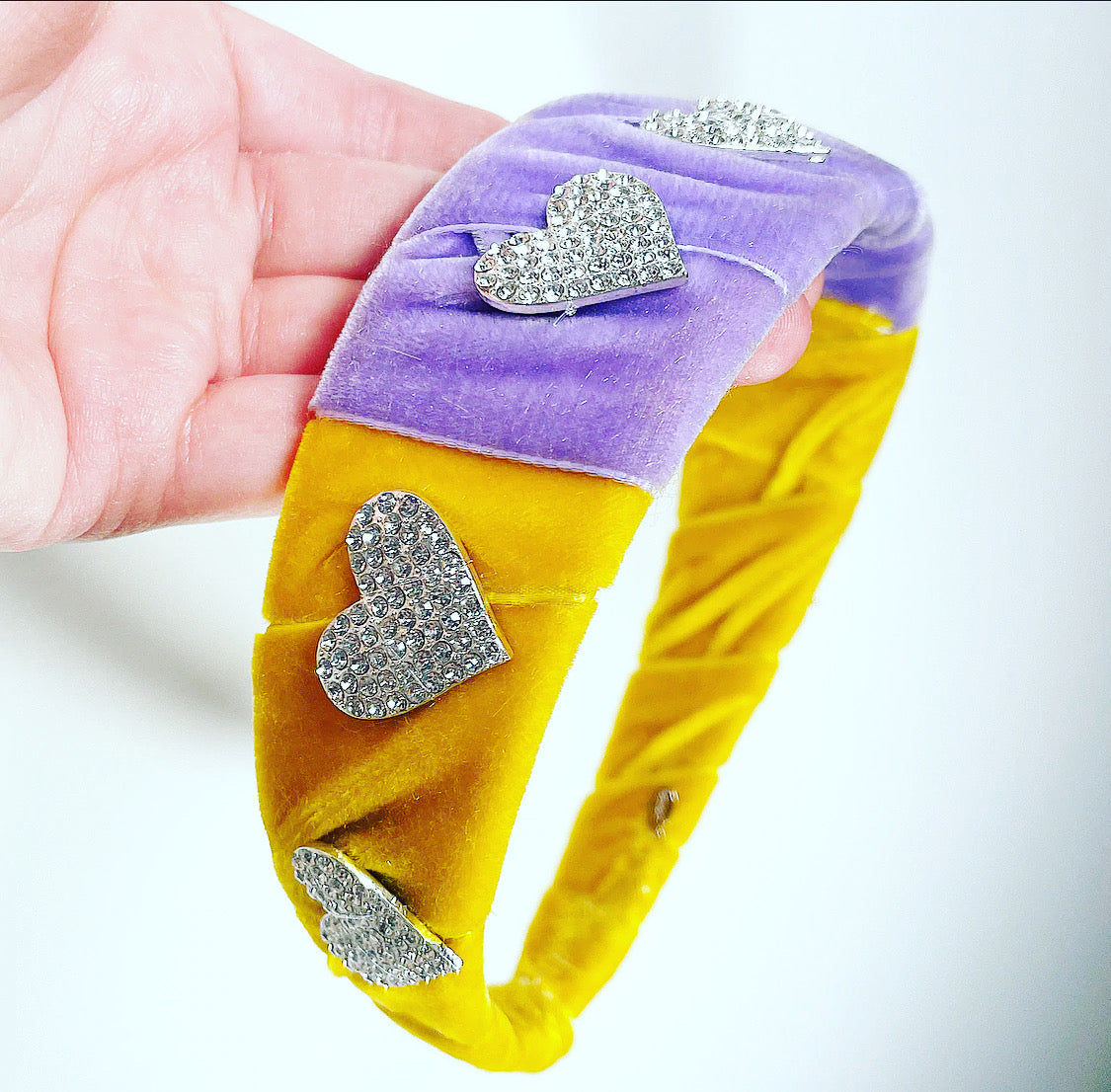Velvet Colorblock Crystal Heart Headband