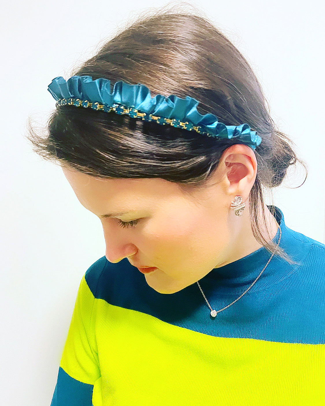 Satin Ruffle Crystal Chain Crown