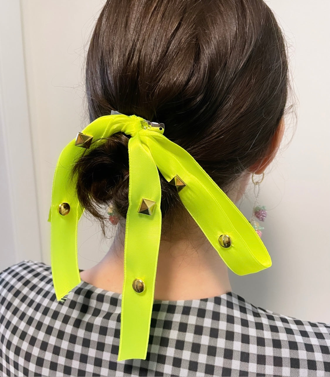 Skinny Satin Studded Bow Barrette