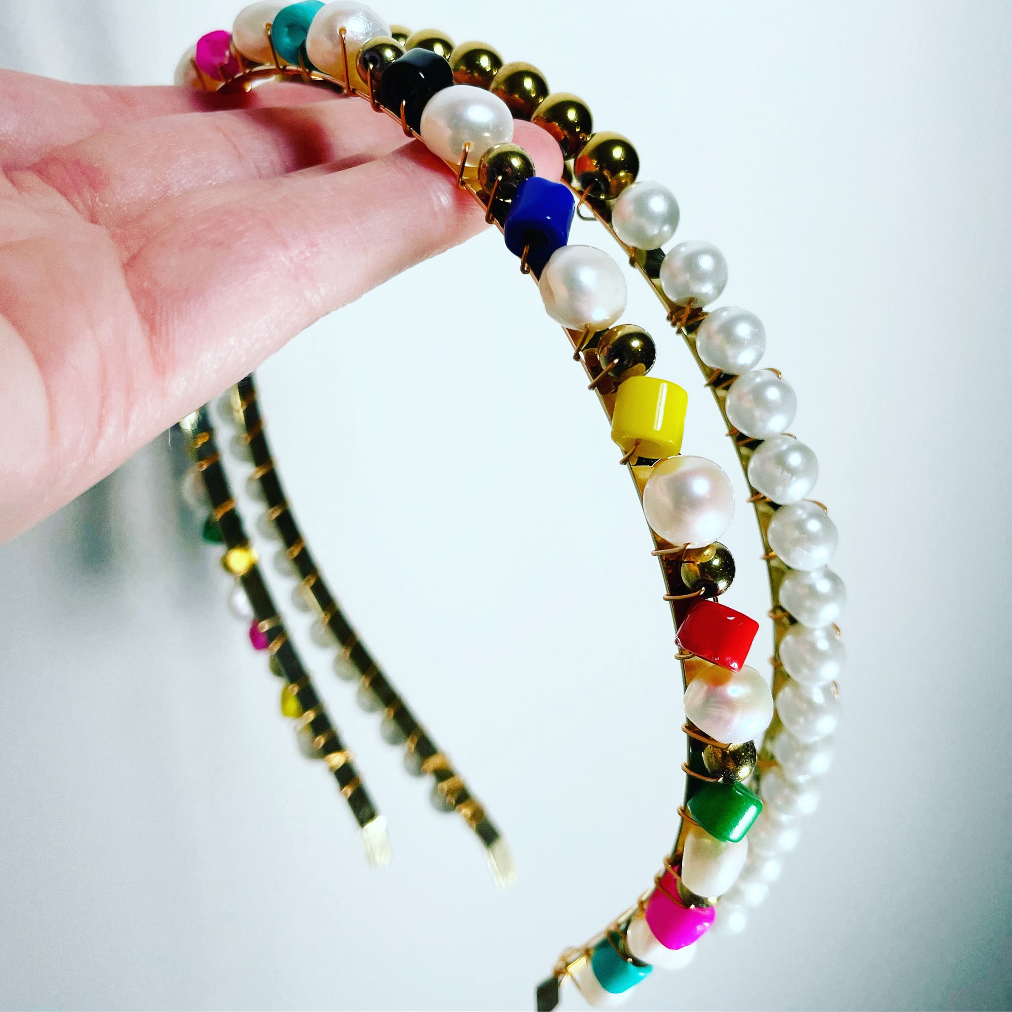 Rainbow Glass Pearl Studded Headband