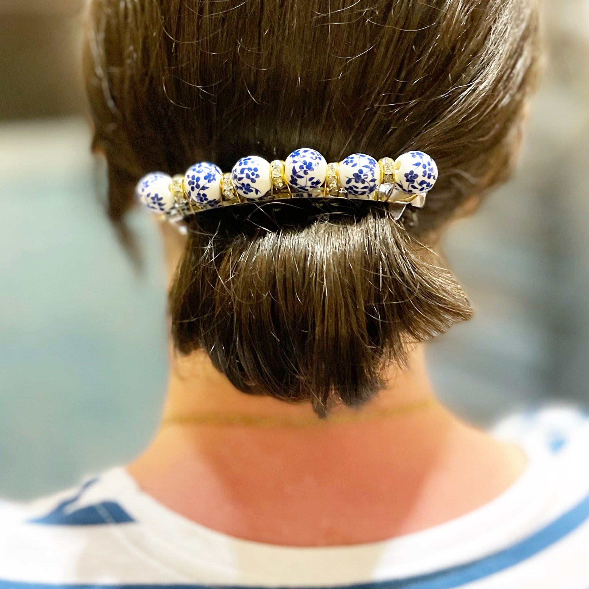 Porcelain Floral Crystal Barrette