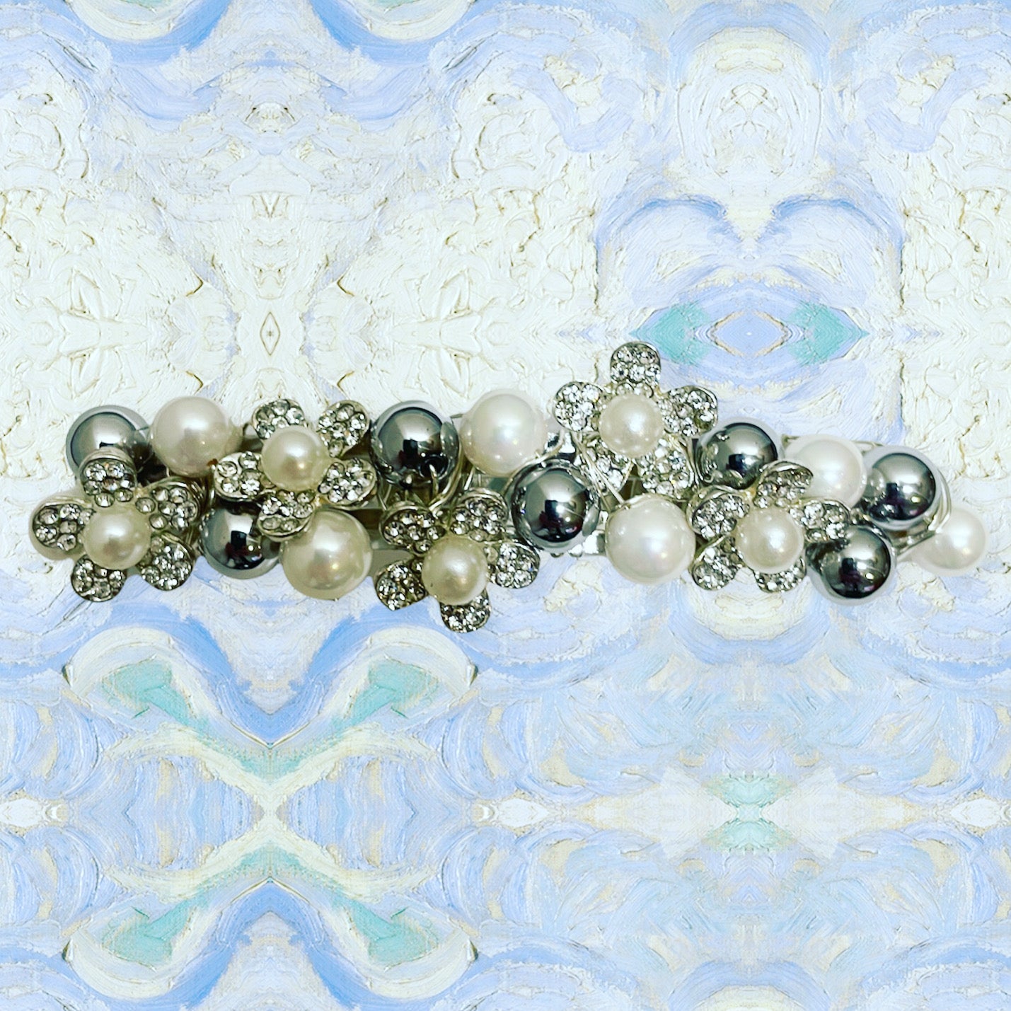 Crystal Pearl Flower Studded Barrette