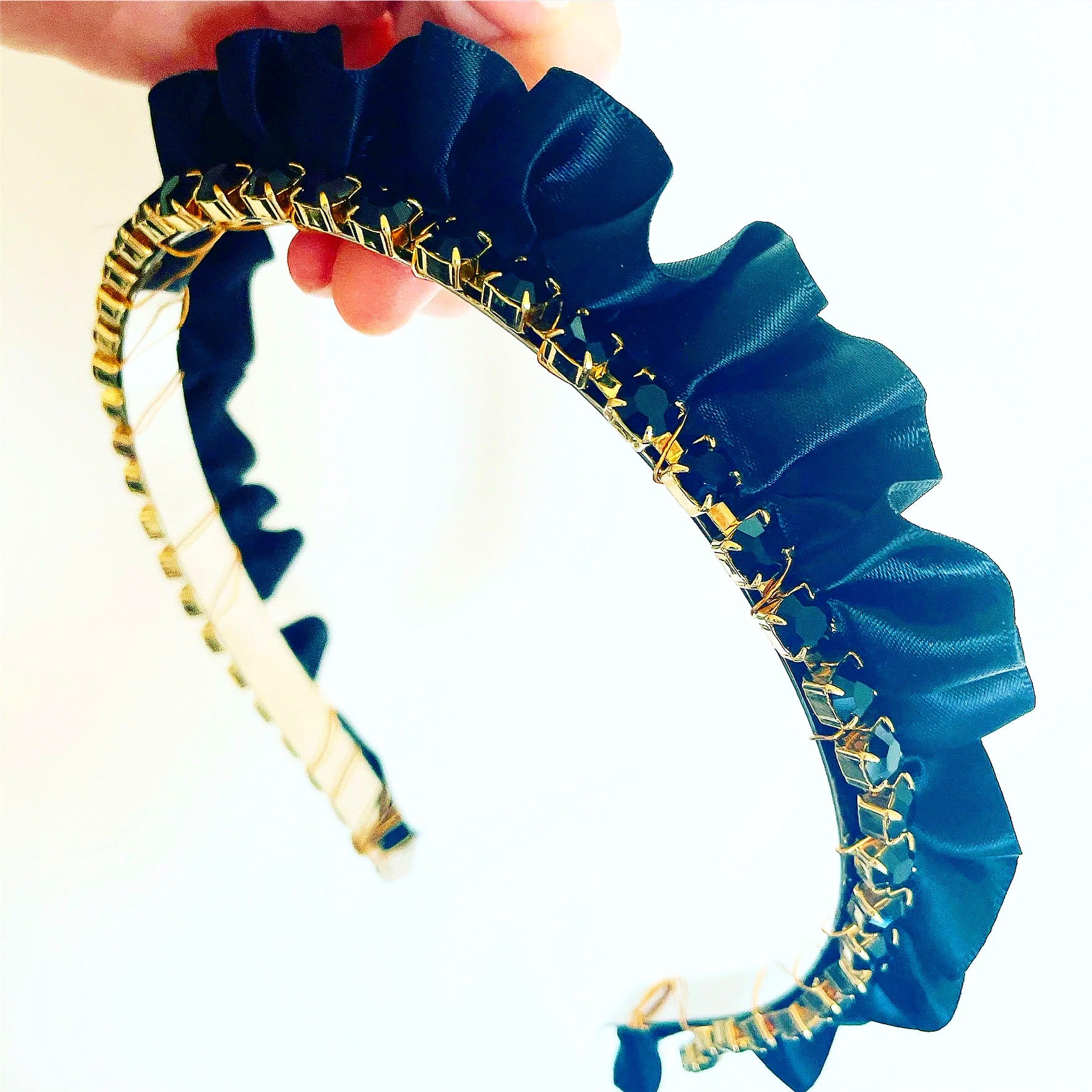 Satin Ruffle Crystal Chain Crown
