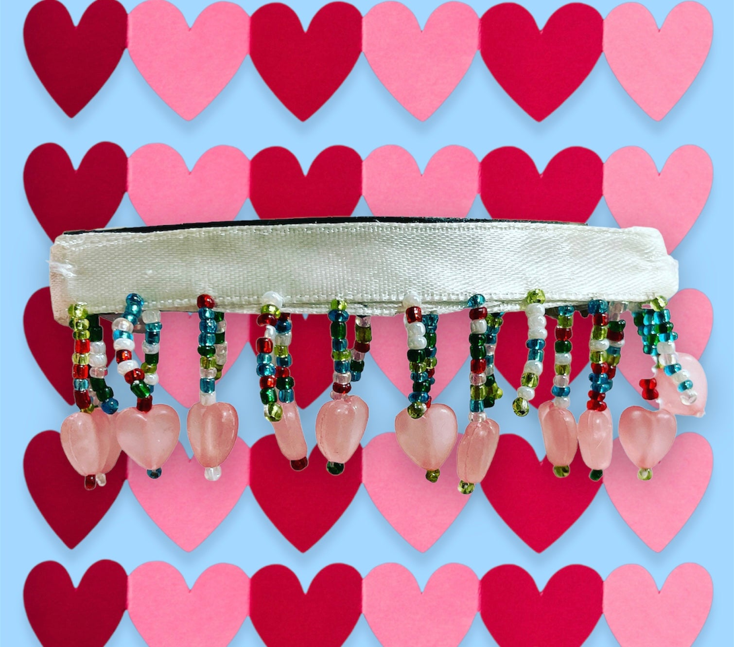 Heart Dangle Beaded Fringe Barrette