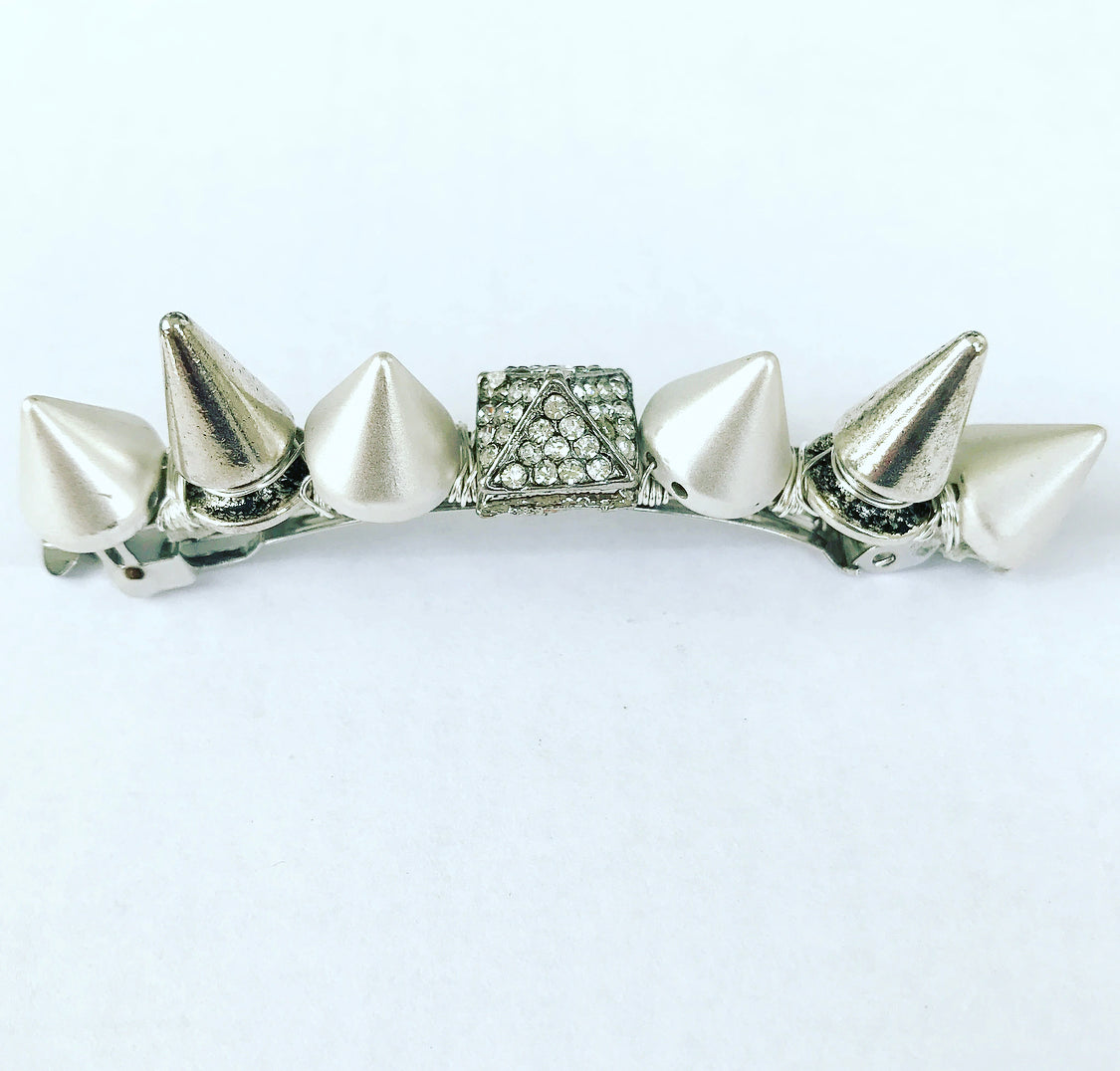 Silver Spike Crystal Pyramid French Barrette