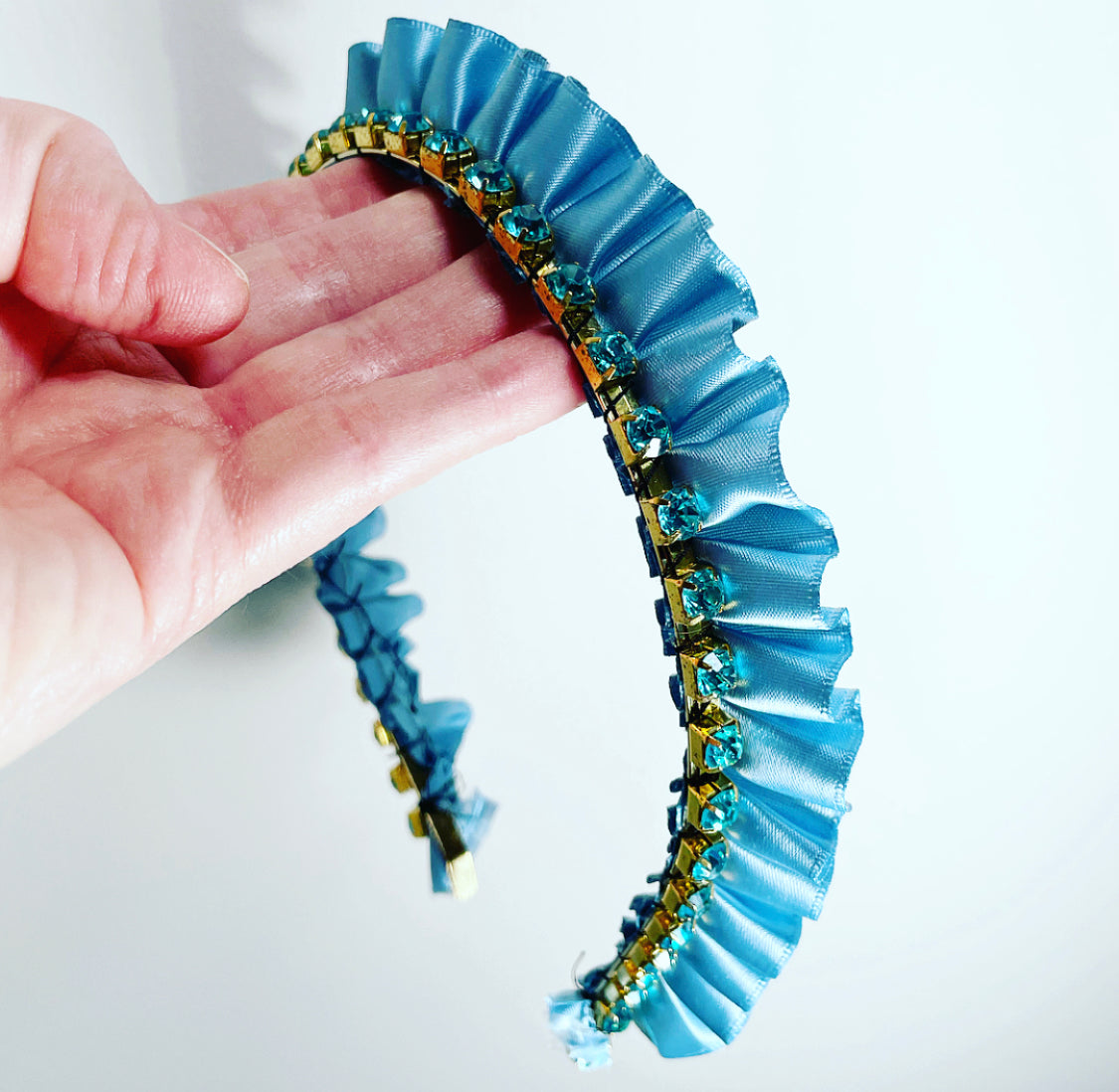 Satin Ruffle Crystal Chain Crown