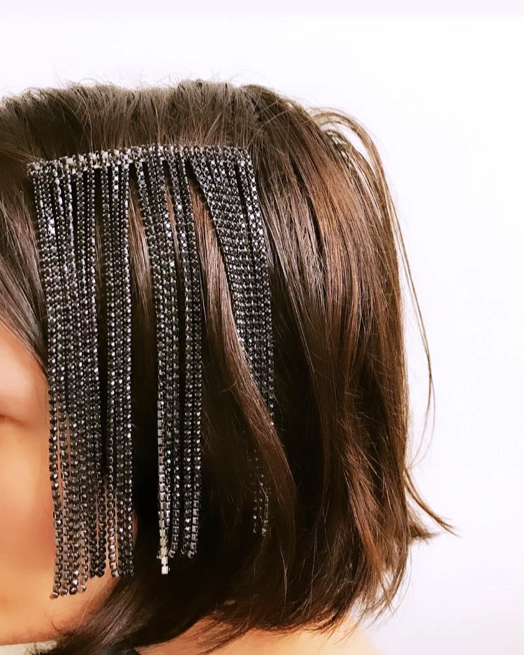 Gunmetal Crystal Fringe Barrette