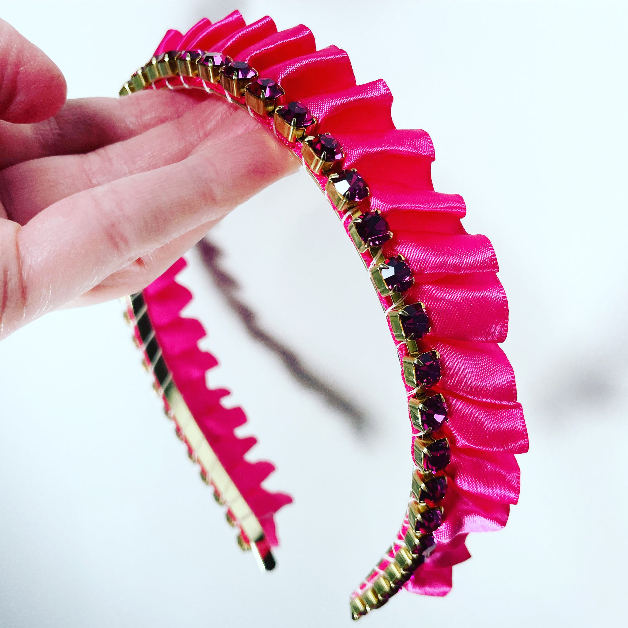 Satin Ruffle Crystal Chain Crown