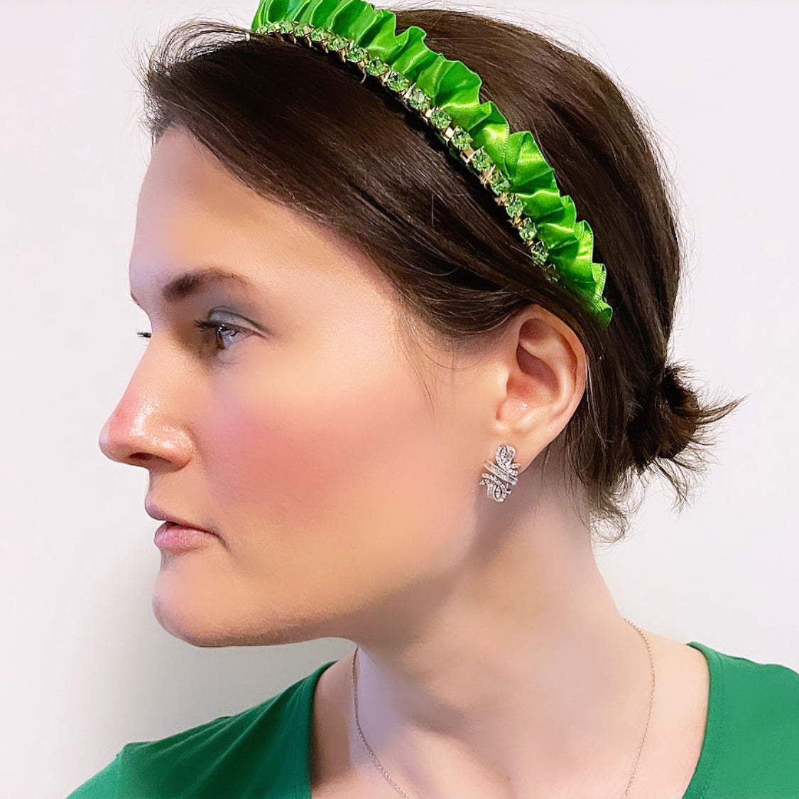 Satin Ruffle Crystal Chain Crown