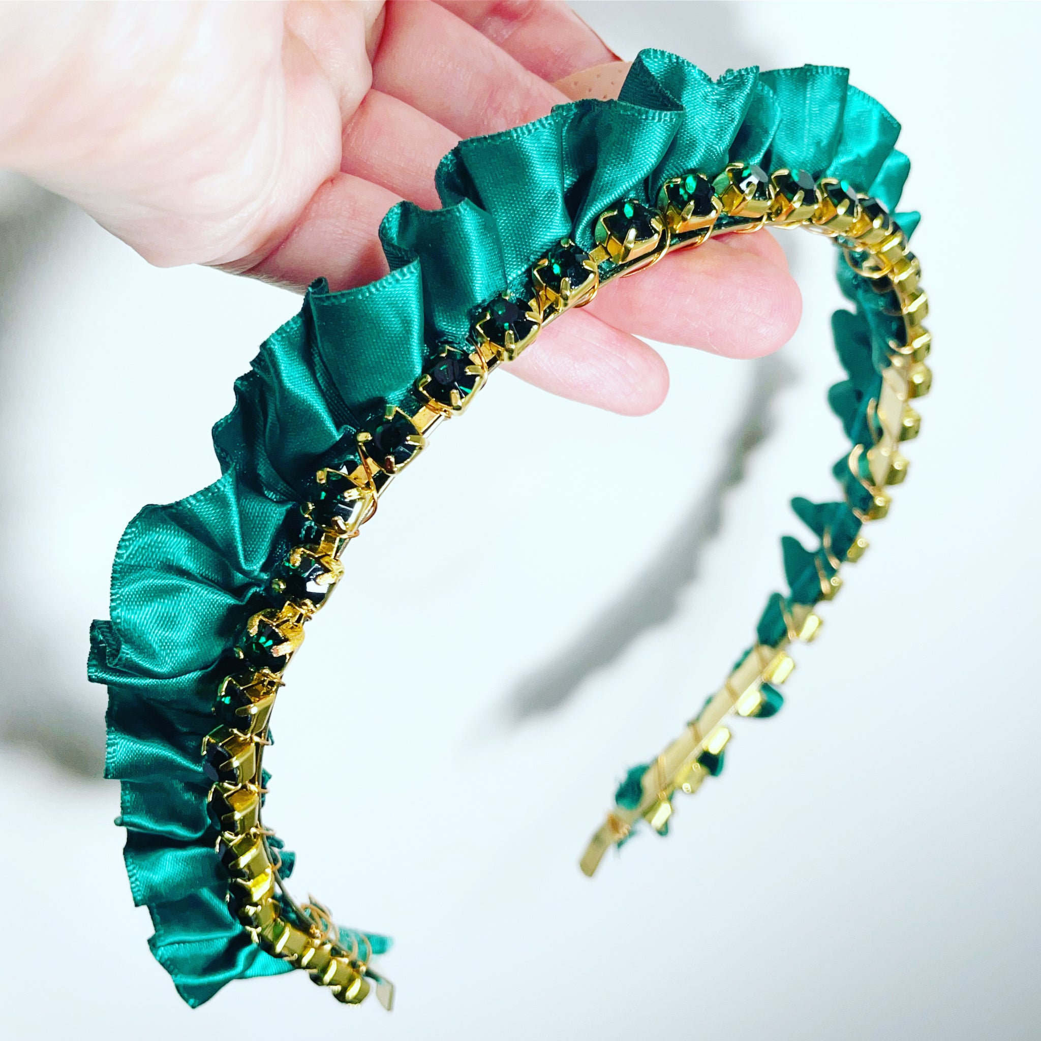 Satin Ruffle Crystal Chain Crown