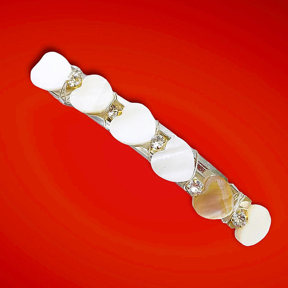 Mother-of-Pearl Heart Crystal Barrette