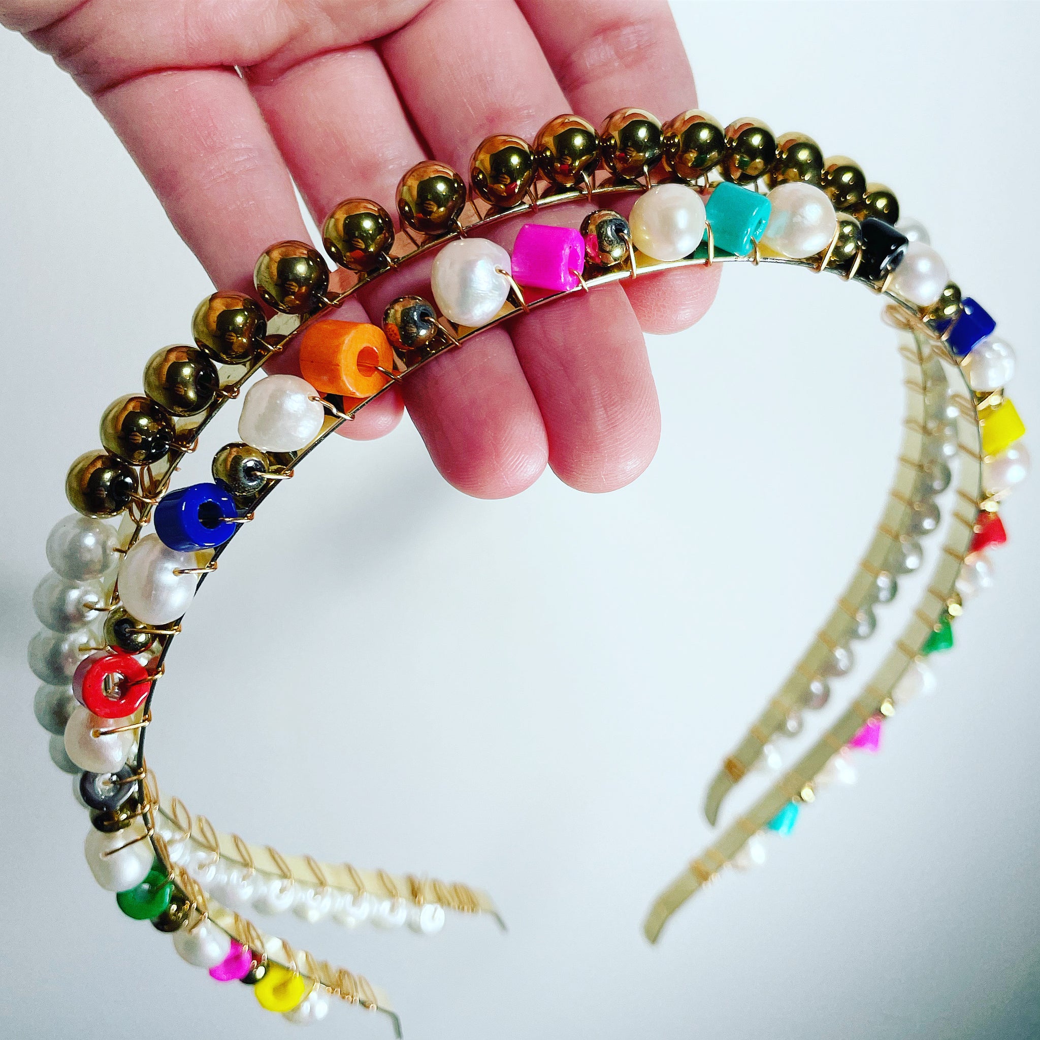 Rainbow Glass Pearl Studded Headband