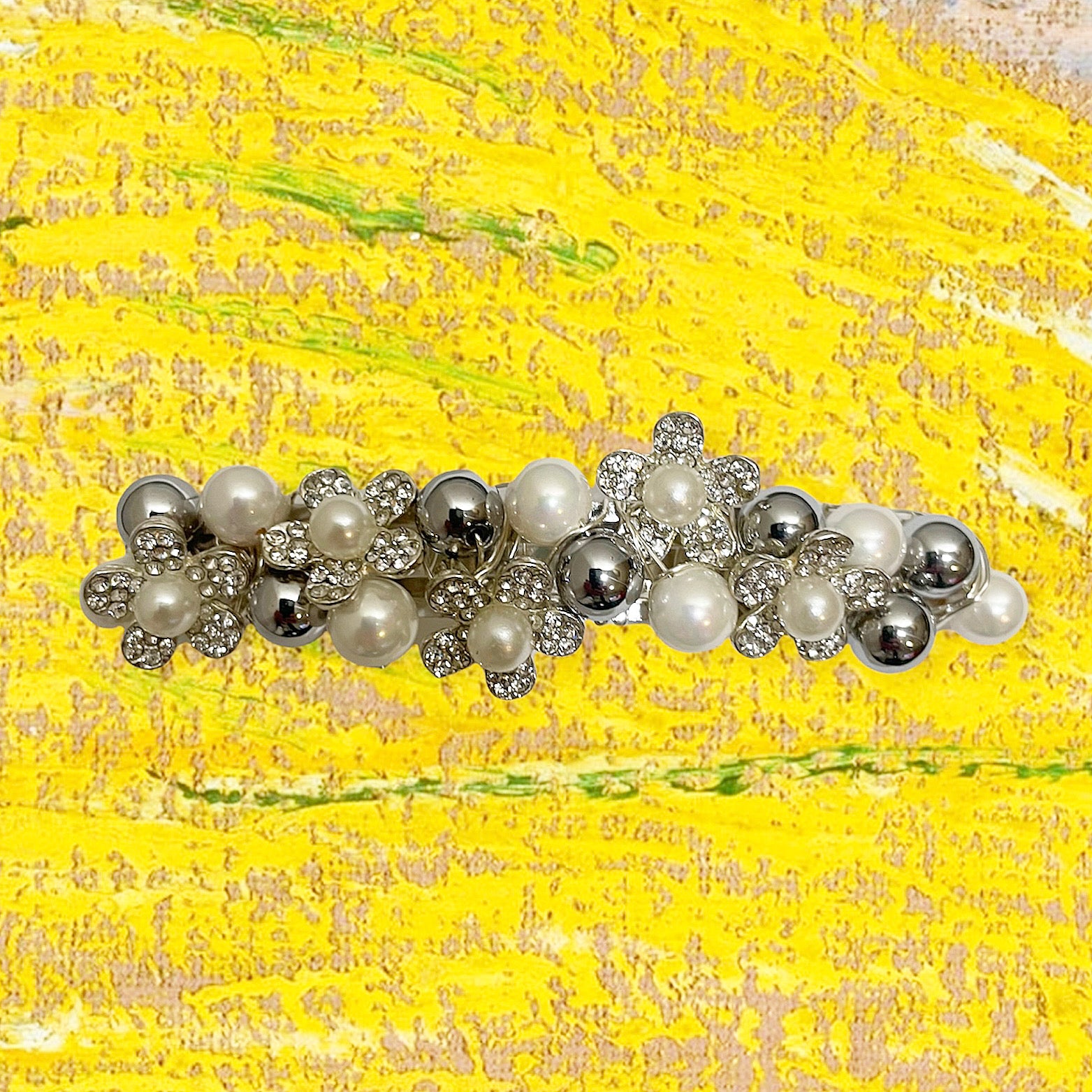 Crystal Pearl Flower Studded Barrette