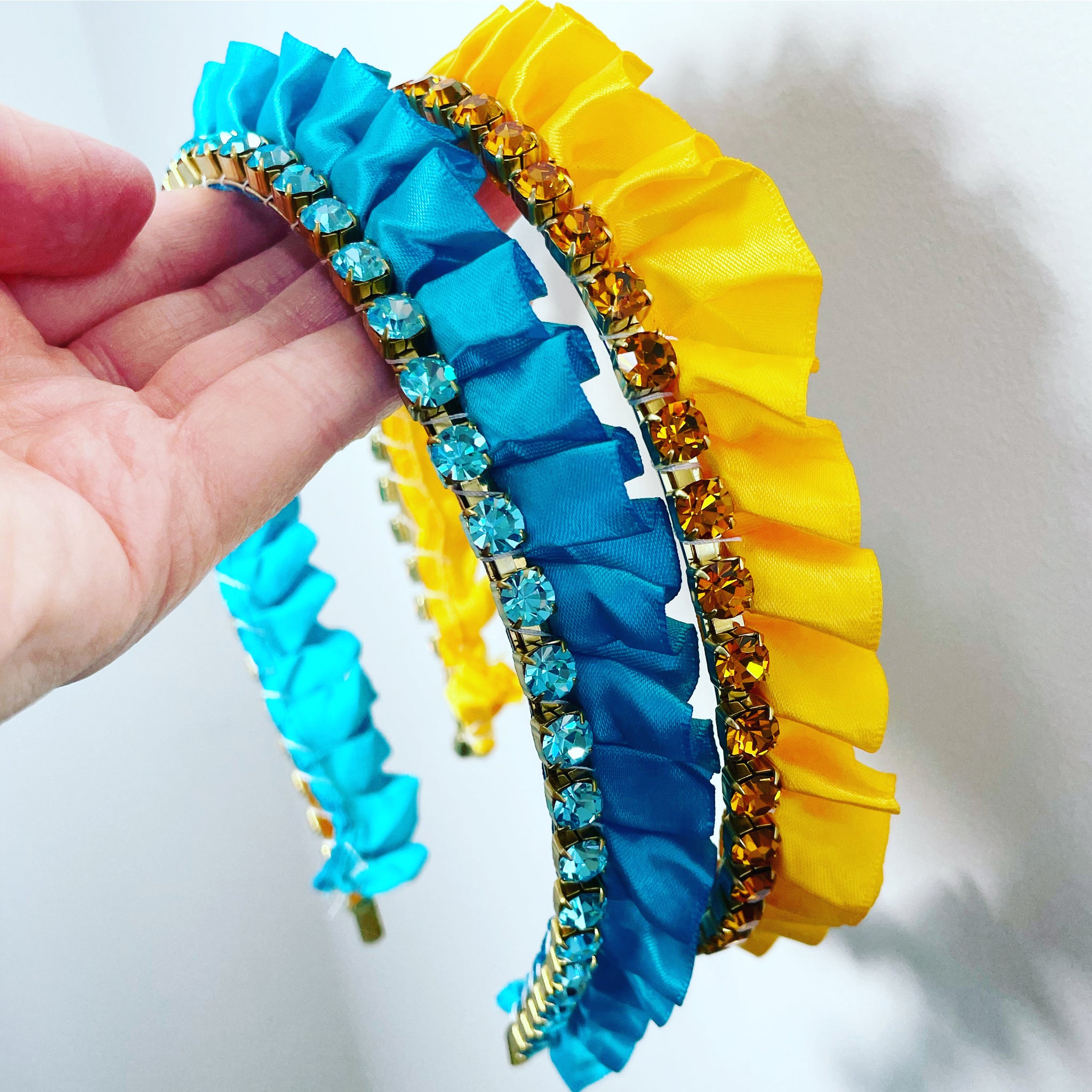 Satin Ruffle Crystal Chain Crown