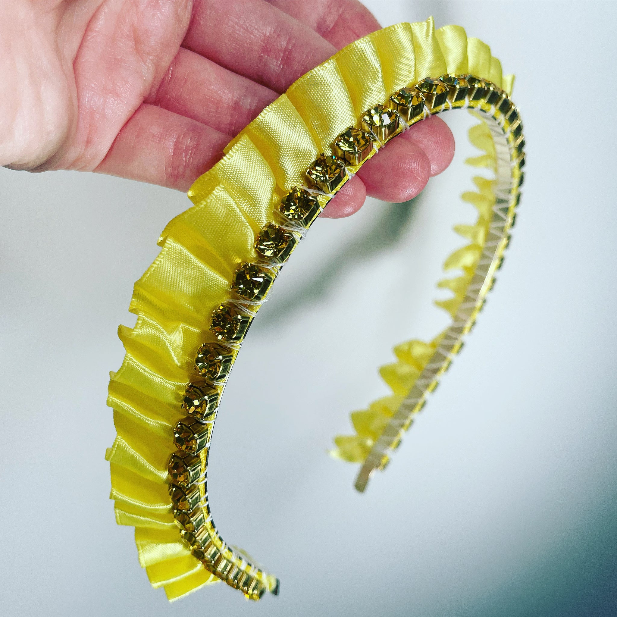 Satin Ruffle Crystal Chain Crown