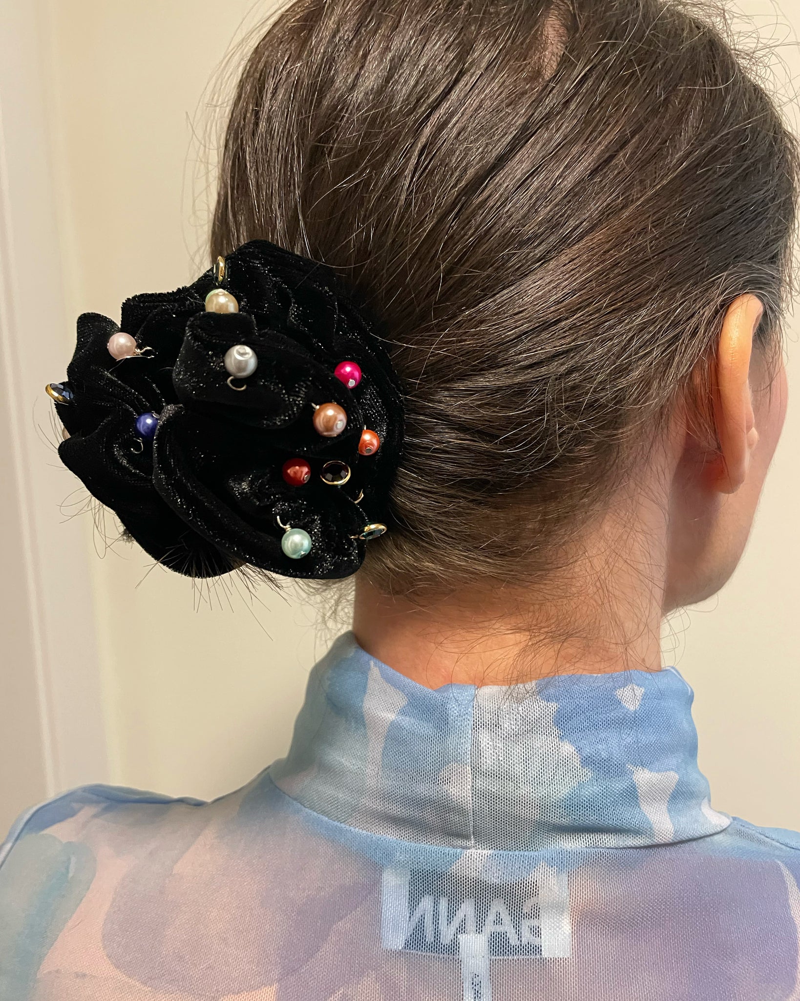 Hanging Jeweled Velvet Scrunchie